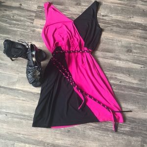 A pink and black dress